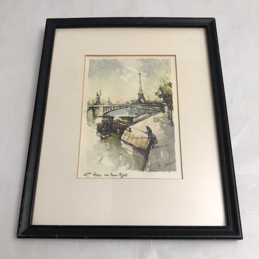 Vintage Paris Artwork Print Reproduction 8.9 x 10.5 Black Wooden Frame
